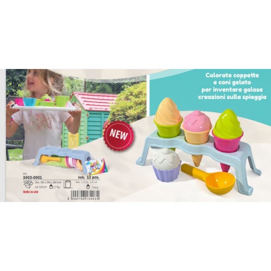 Conjunto de 3 cones e cupcakes c/colher e bancada 15*31cm 3403
