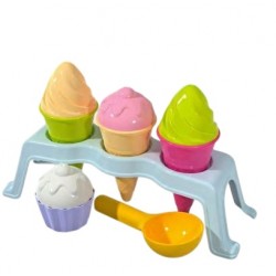 Conjunto de 3 cones e cupcakes c/colher e bancada 15*31cm 3403