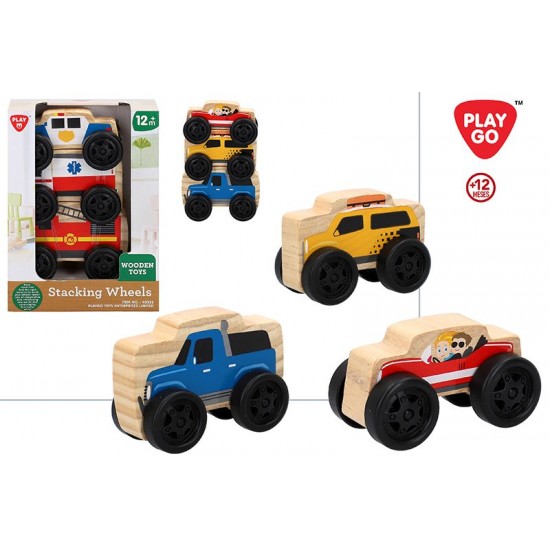 Conjunto de 3 carros de madeira 14cm x 6cm x 19.50cm - 46405