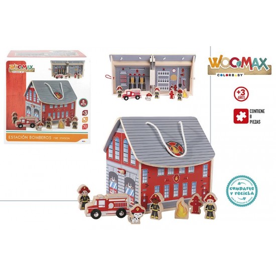 Estação dos bombeiros em madeira 19cm x 19cm x 19cm - 49370