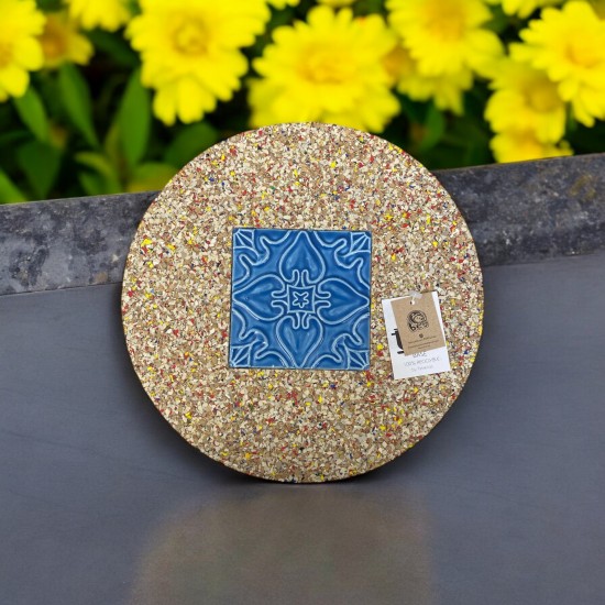 Base redonda de palha c/ azulejo d26cm - PHLBASEG