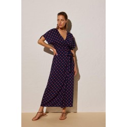 Vestido longo azul às bolinhas - 85956